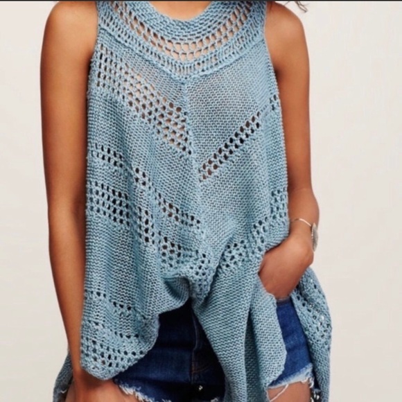 Free People Rhiannon Linen Open Knit Stitch Poncho size Small - Picture 3 of 11